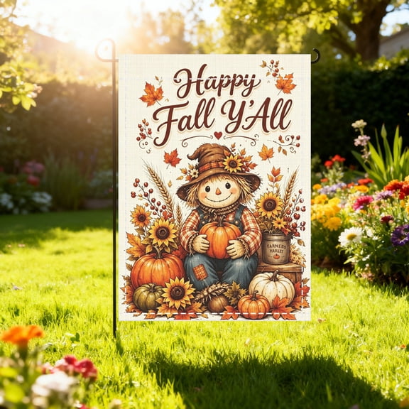 Fall Harvest Vintage Scarecrow Sunflower Pumpkin Garden Flag, Patio Autumn Party Decor, Holiday Gift for Home Decor Lovers, Thanksgiving & Christmas Gifts, Flag pole not included