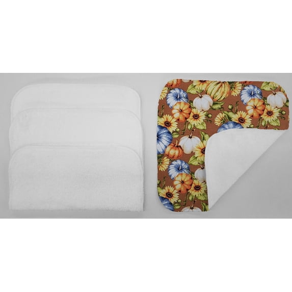 Fall Harvest Washcloths (Set of 4) by Penny's Needful Things (Towel Color: White) (Pumpkins on Brown)