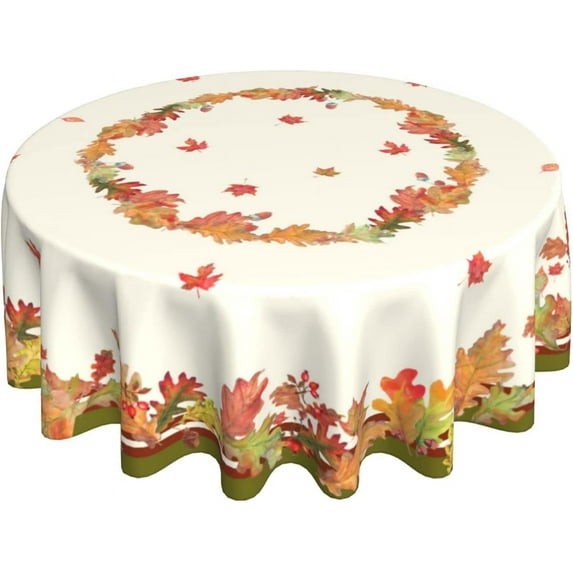 Fall Harvest Watercolor Leaves Table Cloth Thanksgiving Round Tablecloth 60 Inch Autumn Fabric Tablecloth for Holiday Parties Dining Table Living Room Kitchen Decor