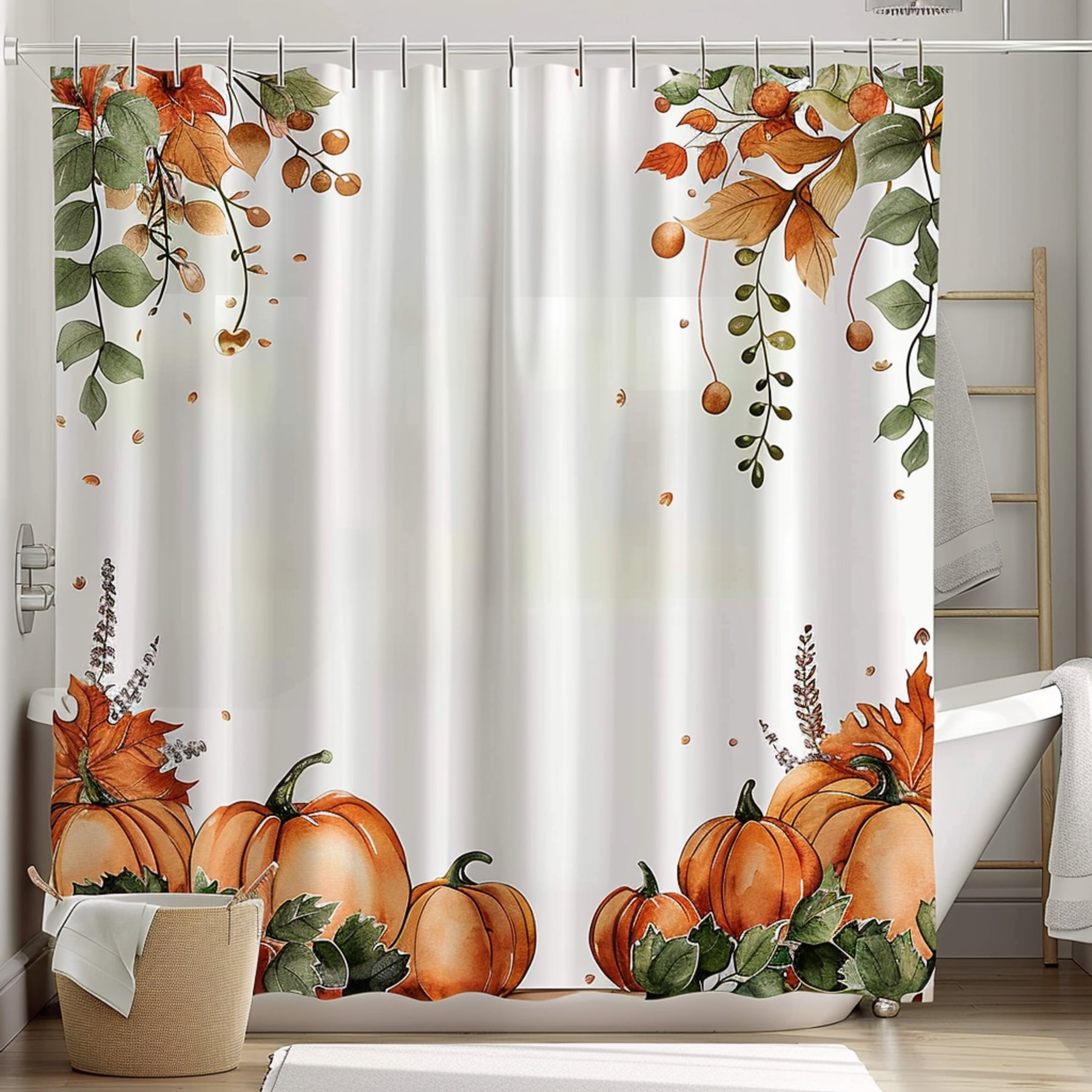 Fall Harvest Watercolor Shower Curtain Vibrant Autumn Design with