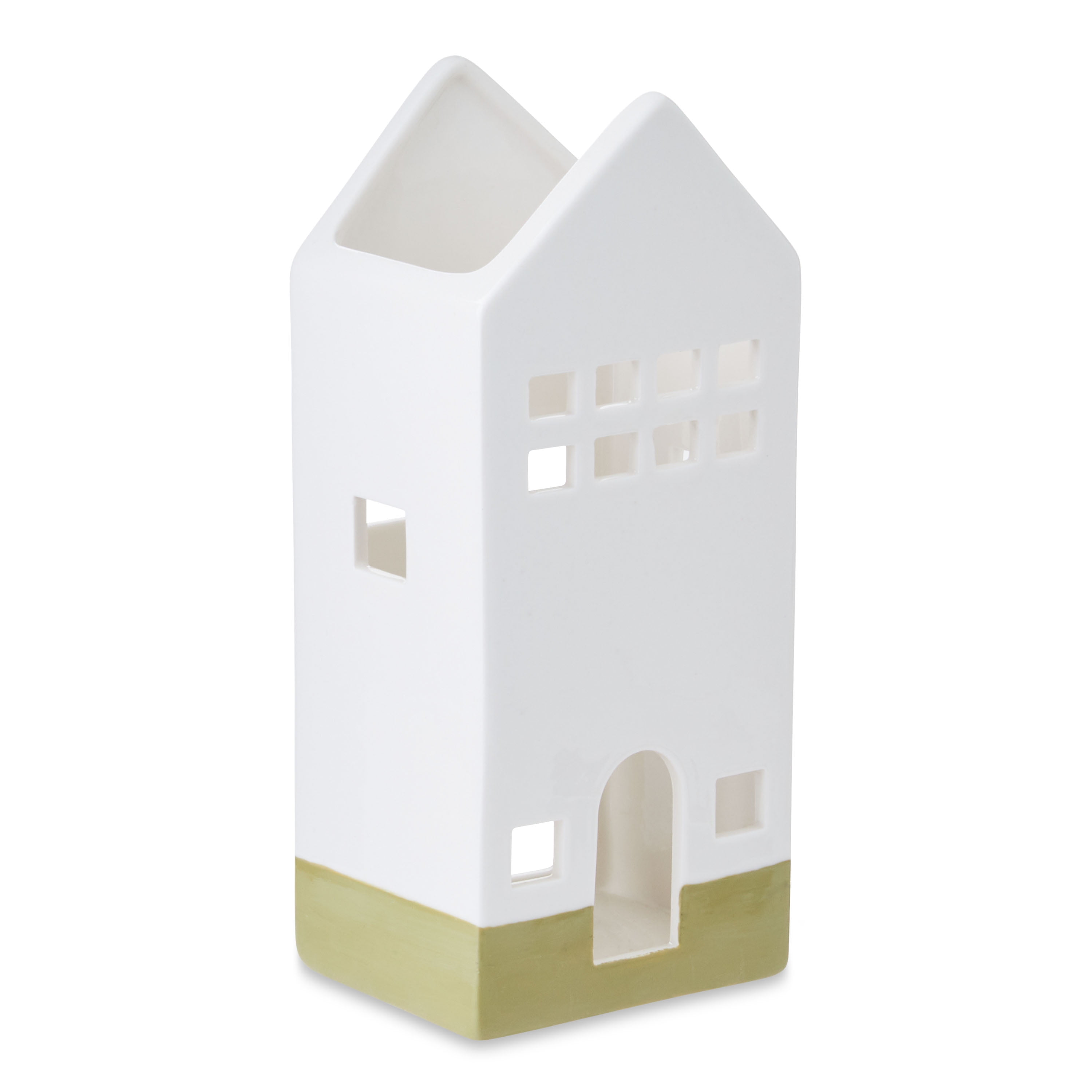 Fall, Harvest White Ceramic House Tealight Candle Holder, 7.75", Way To Celebrate