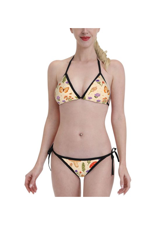 Fall Harvest Wildflower Mushroom Women's Bikini Set Two Piece Swimsuit Triangle Bathing Suit Adjustable Beach Swimwear