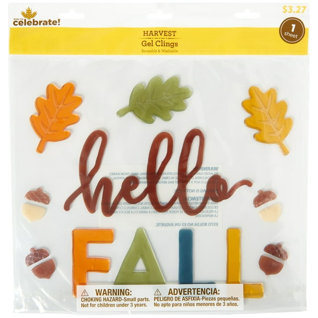 Fall, Harvest Window Gel Cling, Hello Fall, Adult, 11.5 inch x 12 inch