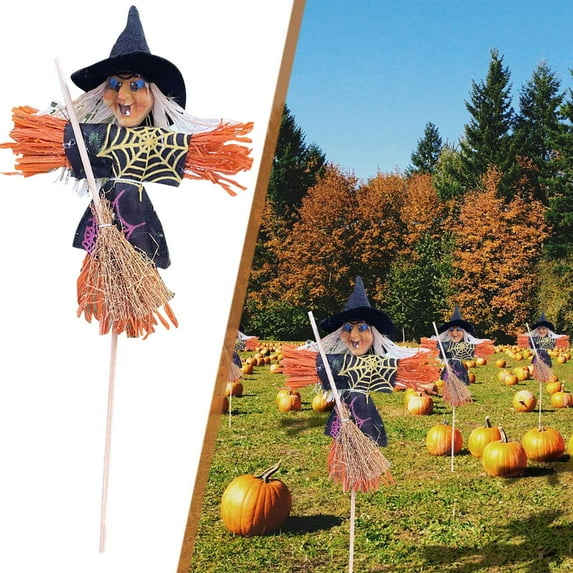 Fall Harvest Witch Scarecrows Halloween Garden Signs Stake