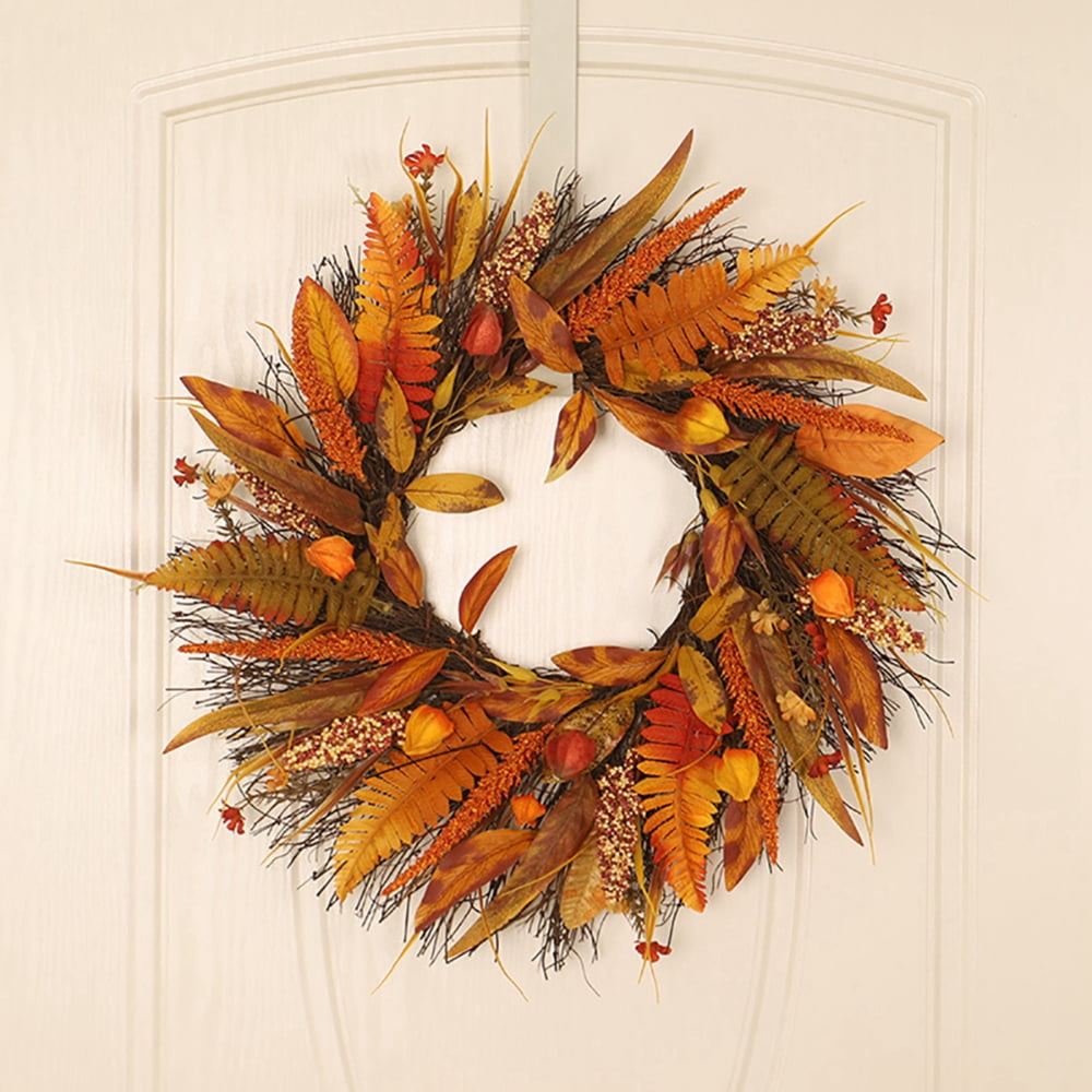 Fall Harvest Wreath Artificial Wheats Maple Leaf Wreaths Autumn ...