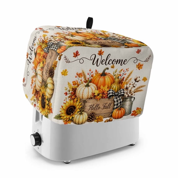 Fall HarvestThanksgiving Pumpkins Sunflowers Maple Leaves Toaster Cover 2 Slice, Dustproof Bakeware Oven Protector with Top Hook, Waterproof Small Kitchen Appliance Toasters Dust Cover, 12"x7.5"x8"