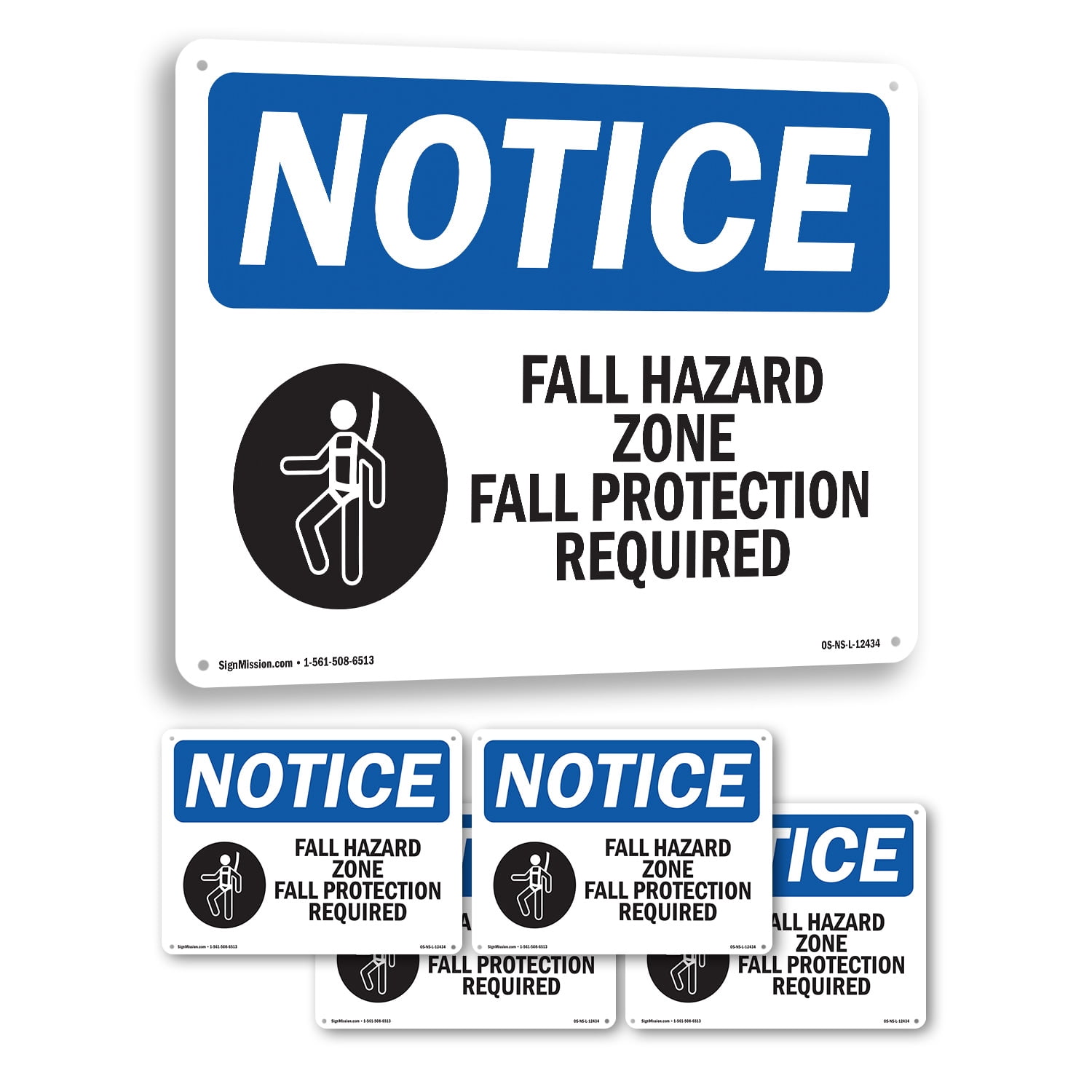 Fall Hazard Zone Fall Protection OSHA Notice Rigid Plastic Sign 14 Inch ...