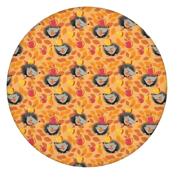 Fall Hedgehog Apple Leaf Pattern Round Fitted Tablecloth with Elastic Edge,Dining Table Cover Waterproof,Outdoor Round Tablecloth for Camping,Dining,Indoor and Outdoor