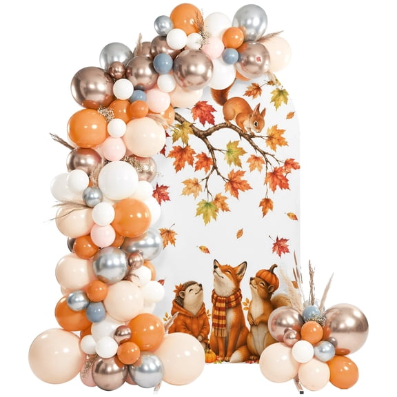 Fall Hedgehog Fox Squirrel Arch Backdrop Cover Spandex Fitted Arch Cover 6FT,Arches Backdrop Stand Covers for Wedding Birthday Party Ceremony Banquet Decoration Thanksgiving Pumpkin Maple Leaf