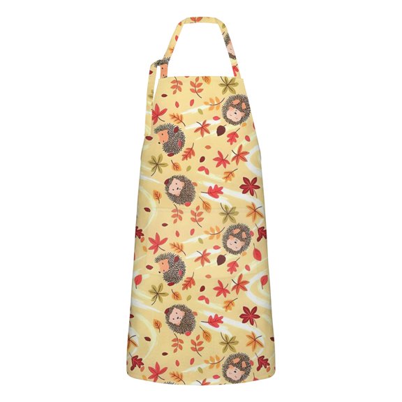 Fall Hedgehog and Leaves Apron-Garden Aprons for Women with Pockets-Cotton Linen Waterproof Kitchen Cooking Gardening Aprons Adjustable for Kitchen,Cooking,BBQ and Salon 33x27 Inch
