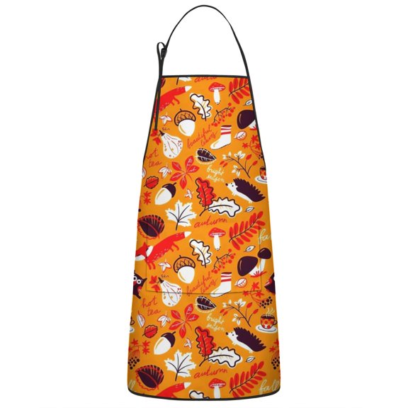 Fall Hedgehog Leaves Apron-Garden Aprons for Women with Pockets-Cotton Linen Waterproof Kitchen Cooking Gardening Aprons Adjustable for Kitchen,Cooking,BBQ and Salon 33x27 Inch
