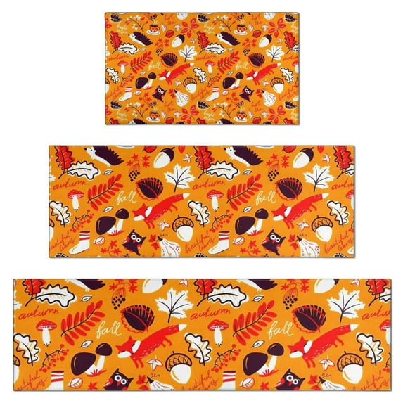 Fall Hedgehog Leaves Kitchen Rugs Sets Of 3,Kitchen Runner Rugs Non Skid Washable,Decorative Kitchen Floor Mats for Kitchen,Sink,Laundry,17"x30"+ 17"x47" + 17"x59"