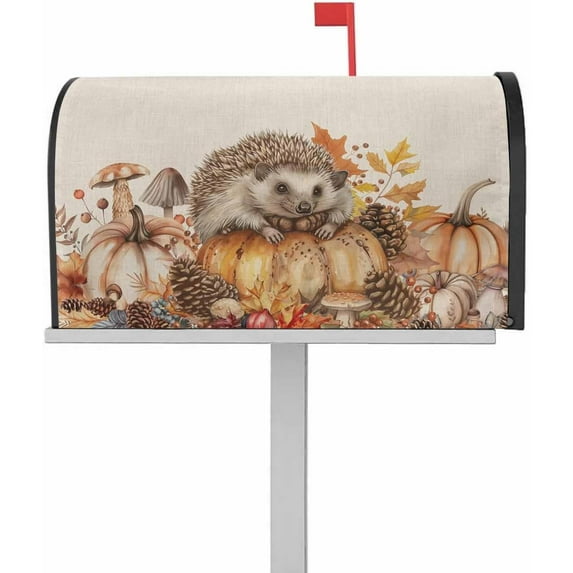 Fall Hedgehog Magnetic Mailbox Covers Standard Size 21x25.5 Inch, Pine Cones Fall Pumpkin Harvest Mailbox Wraps Mailbox Post Cover Thanksgiving Autumn Holiday Mailbox Decor for Outside Garden Yard