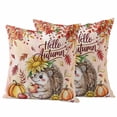 thumbnail image 1 of Fall Hedgehog Outdoor Waterproof Pillow Covers, Thanksgiving Pumpkin Sunflower Leaves Pink Decorative Square Throw Pillowcase Sofa Cushion Sham for Patio/Couch/Chair, 16"x16" 2 Pack, 1 of 8