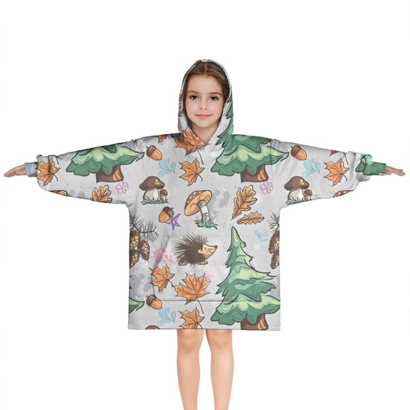Fall Hedgehog Pattern Blanket Hoodies for Kids 6-13YR Oversize Wearable Blanket Hoodies for Boys Girls Teens