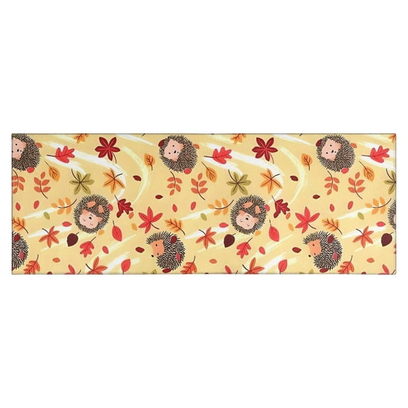 Fall Hedgehog and Leaves Kitchen Rug Mat,Kitchen Runner Rugs Non Skid Washable,Decorative Kitchen Floor Mats for Kitchen,Sink,Laundry,17"X47"