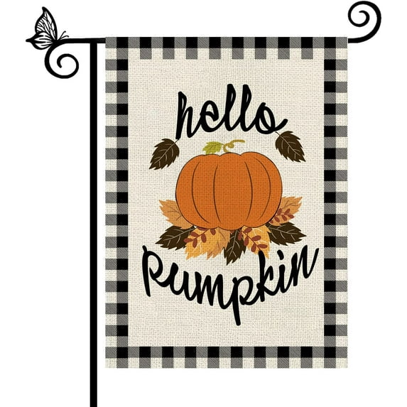 Fall Hello Pumpkin Garden Flag Vertical Double-Sided Design Autumn Harvest Festival Thanksgiving Yard Outdoor Decoration 12.5 x 18 Inch