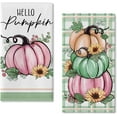 thumbnail image 1 of Fall Hello Pumpkin Kitchen Dish Towels Set of 2, Autumn Green Plaid Check Hand Towels Sunflower Drying Baking Cooking Cloth, Thanksgiving Farmhouse Rustic Home Kitchen Decor 18 x 26 Inch, 1 of 6