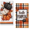 thumbnail image 1 of Fall Hello Pumpkin Kitchen Dish Towels Set of 2, Autumn Orange Plaid Check Hand Towels Maple Leaves Drying Baking Cooking Cloth, Thanksgiving Farmhouse Rustic Home Kitchen Decor 18 x 26 Inch, 1 of 1