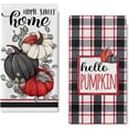 thumbnail image 1 of Fall Hello Pumpkin Kitchen Dish Towels Set of 2, Black Red Autumn Plaid Check Hand Towels Drying Baking Cooking Cloth, Thanksgiving Farmhouse Home Sweet Home Kitchen Decor 18 x 26 Inch, 1 of 6