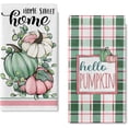 thumbnail image 1 of Fall Hello Pumpkin Kitchen Dish Towels Set of 2, Green Pink Autumn Plaid Check Hand Towels Drying Baking Cooking Cloth, Thanksgiving Farmhouse Home Sweet Home Kitchen Decor 18 x 26 Inch, 1 of 6