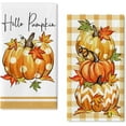 thumbnail image 1 of Fall Hello Pumpkin Patch Kitchen Dish Towels Set of 2, Autumn Maple Leaves Hand Towels Buffalo Plaid Check Drying Baking Cooking Cloth, Farmhouse Thanksgiving Home Kitchen Decor 18x26 Inch, 1 of 6