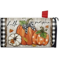 Fall Hello Pumpkin Welcome Mailbox Cover Magnetic Standard Size 21"x19", Autumn Thanksgiving Decorative Post Letter Box Wrap Decor, Buffalo Plaid Farmhouse Rustic Garden Yard Outdoor Decoration