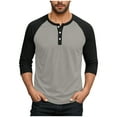 thumbnail image 1 of Fall Henley Shirts for Men Raglan 3/4 Sleeve Baseball T-Shirts Casual Cotton Sport Athletic Tee Tops, 1 of 7