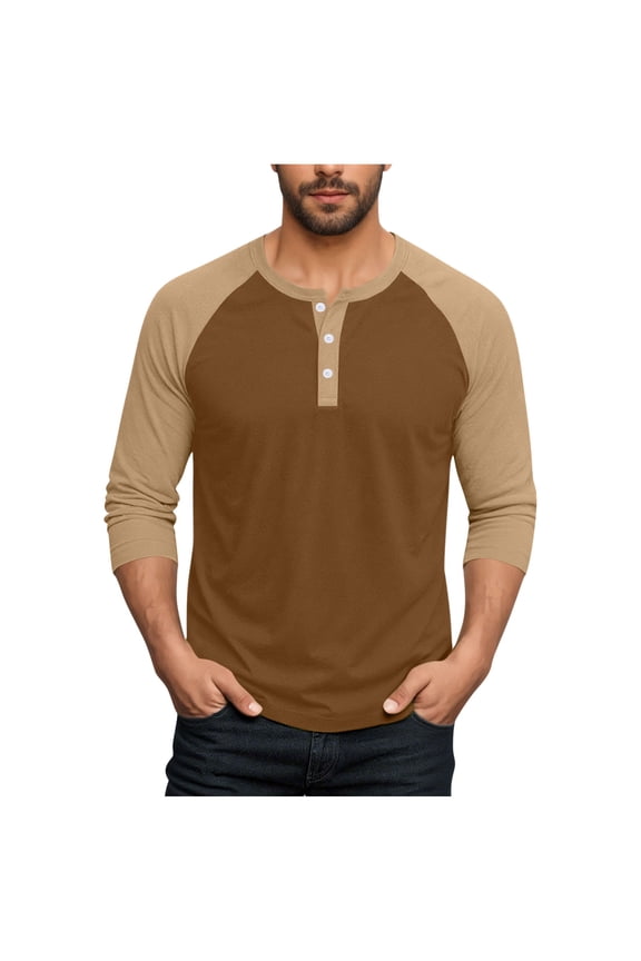 Fall Henley Shirts for Men Raglan 3/4 Sleeve Baseball T-Shirts Casual Cotton Sport Athletic Tee Tops
