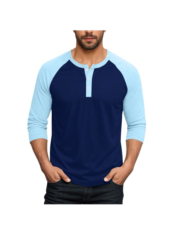 Fall Henley Shirts for Men Raglan Long Sleeve Baseball T-Shirts Casual Cotton Sport Athletic Tee Tops