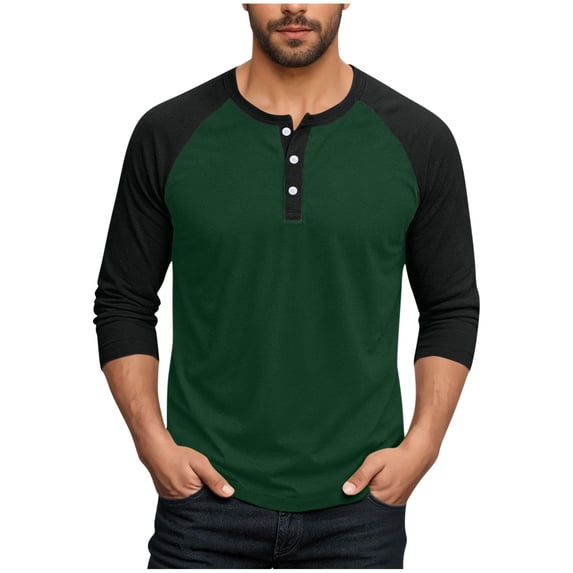 Fall Henley Shirts for Men Raglan Long Sleeve Baseball T-Shirts Casual Cotton Sport Athletic Tee Tops