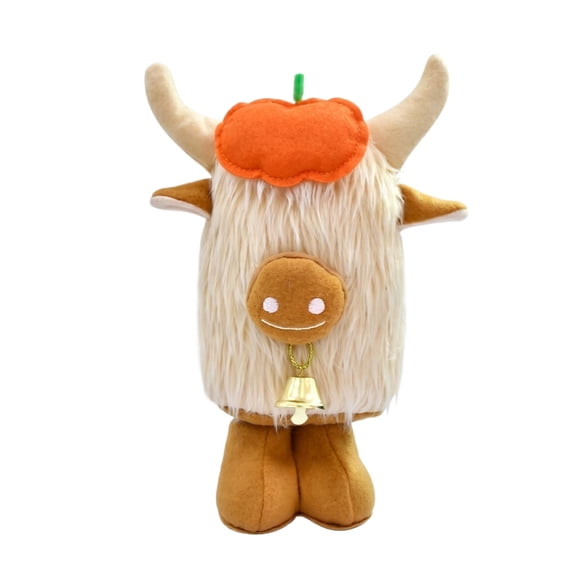Fall Highland Cow Plush Doll Trio with Pumpkin, Sunflower and Harvest Headpieces, Mini Animal Dolls for Autumn Home Decor Gifts