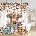 thumbnail image 1 of Fall Highland Cow Pumpkin Shower Curtain, Autumn Farmhouse Harvest Thanksgiving Bath Curtain, Maple Leaves Funny Animals Bathroom Accessories Botanical for Bathroom Curtain Set with Hooks, 72X72in, 1 of 5