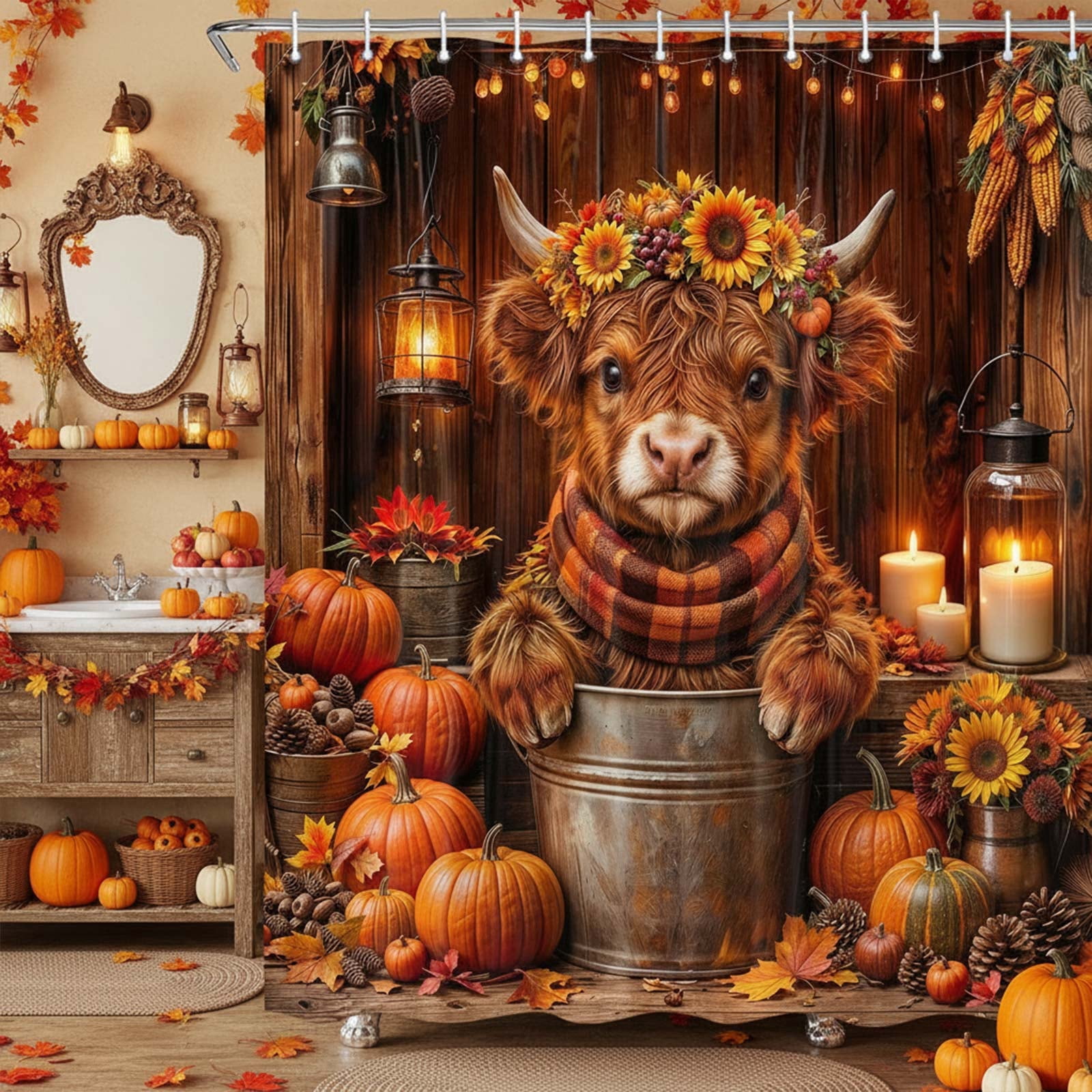 Drgilau, Fall Highland Cow Shower Curtain, 70x70in, Brown - Walmart.com