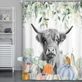 thumbnail image 1 of Fall Highland Cow Shower Curtain Fall Eucalyptus Leaves Pumpkin Rustic Farmhouse Western Country Watercolor Autumn Thanksgiving Farm Animal Polyester Bath Curtain with Hook, 1 of 6