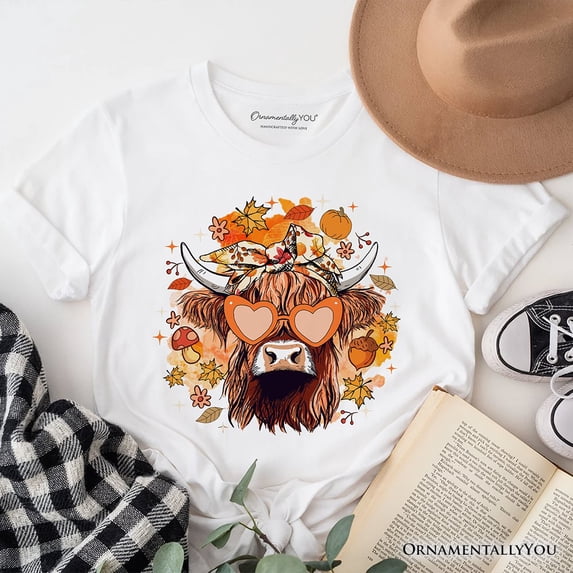 Fall Highland Cow T-Shirt, Messy Bun Howdy Tee with Autumn Vibes