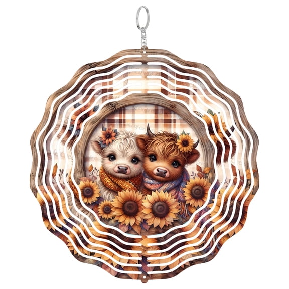 Fall Highland Cows Sunflowers Stained Glass Suncatcher, UV Printed Tinplate Round, Rustic Autumn Decor, Farmhouse Gift,