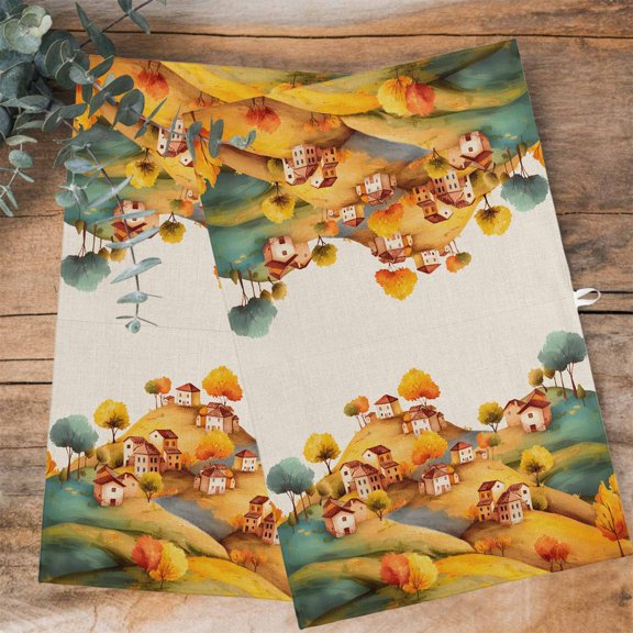 Fall Hills Kitchen Towels Dish Towel Pack of 1 Tree House Vintage Linen Texture Cartoon Soft Dish Cloth Set Absorbent Dishcloth for Drying Dishes, Hand Towels 18 x 28 Inches