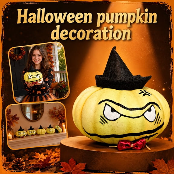 Fall Holiday Decor, Halloween Pumpkin Decor, Halloween Indoor Decor, Fall Pumpkin Decor, 10X10X8 Inch Angry Face Foam Pumpkin Figurine, Lightweight Porch and Mantel Accent for