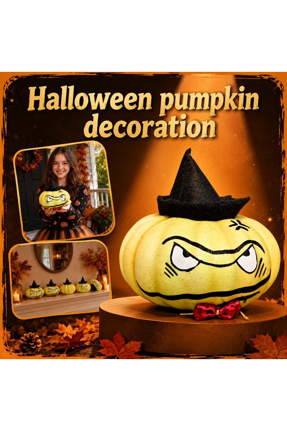 Fall Holiday Decor, Halloween Pumpkin Decor, Halloween Indoor Decor, Fall Pumpkin Decor, 10X10X8 Inch Angry Face Foam Pumpkin Figurine, Lightweight Porch and Mantel Accent for