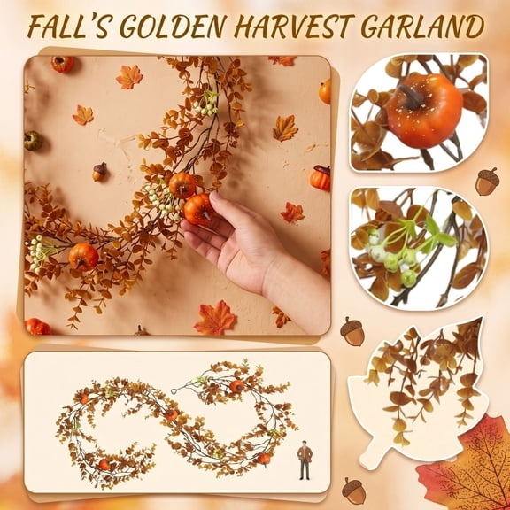Fall Home Decor, 79 Inch Artificial Eucalyptus Pumpkin Garlands, Thanksgiving Hanging Wall Decor Vine, Rustic Farmhouse Fall Wall Decoration, Suitable for Indoor Entryway, Porch,
