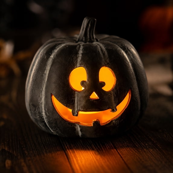Fall Home Decor Indoor, Spooky Halloween Decorations, Small Pumpkin Decor, Pumpkin Decorations for Home, Light Up Halloween Decorations, Smiling Vintage Black Ceramic Pumpkin Tea