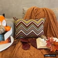 thumbnail image 1 of Fall Home Decor Lumbar Pillow Cover Burgundy, 12"x18" (30x45 cm) Velvet Cut Velvet, Chevron Cushion Cover, Chevron Modern Style - Autumn Peaks, 1 of 10