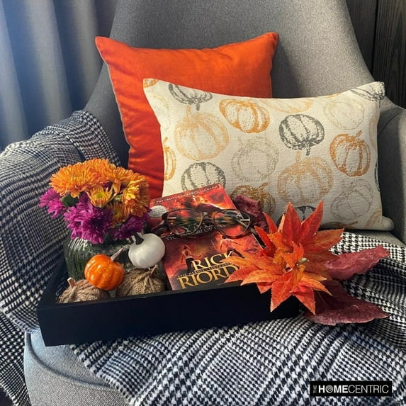 Fall Home Decor OblongDecorative Oblong Pillow Cover Orange, 12"x18" (30x45 cm) Woven Jacquard Pumpkins, Fall Pillows Cushion Covers, Floral Contemporary Style - Pumpkin Pal