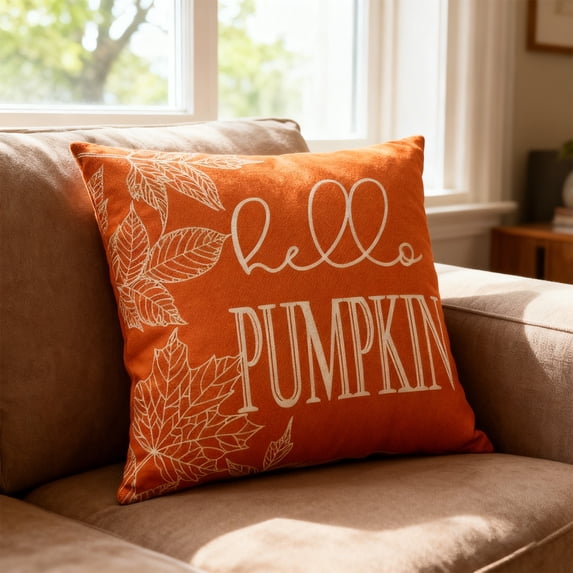 Fall Home Decor, Pumpkin Throw Pillow 18X18 Inch Orange Hello Pumpkin Pillow Cover, Perfect for Fall Living Room Decor, Farmhouse Fall Decor, Halloween Indoor Decorations, Adding