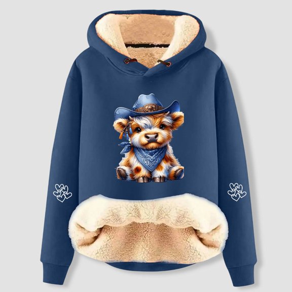 Fall Hoodie For Women Highland Cow Print Casual Loose Fit Cozy Christmas Sweatshirt Warm Soft Xmas Blouses Long Sleeve Y2K Outfits Fall Winter Pullover Loungewear Tops