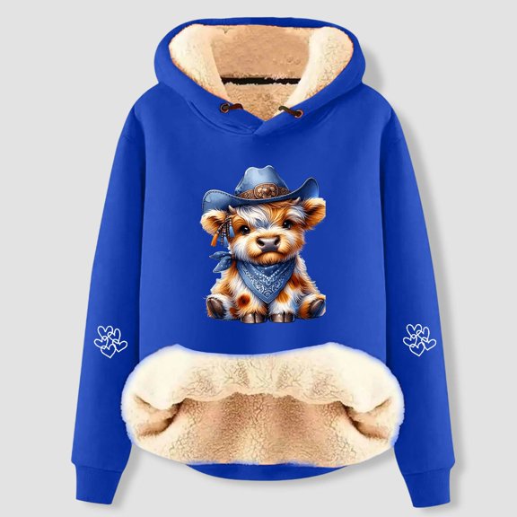 Fall Hoodie For Women Highland Cow Print Casual Loose Fit Cozy Christmas Sweatshirt Warm Soft Xmas Blouses Long Sleeve Y2K Outfits Fall Winter Pullover Loungewear Tops