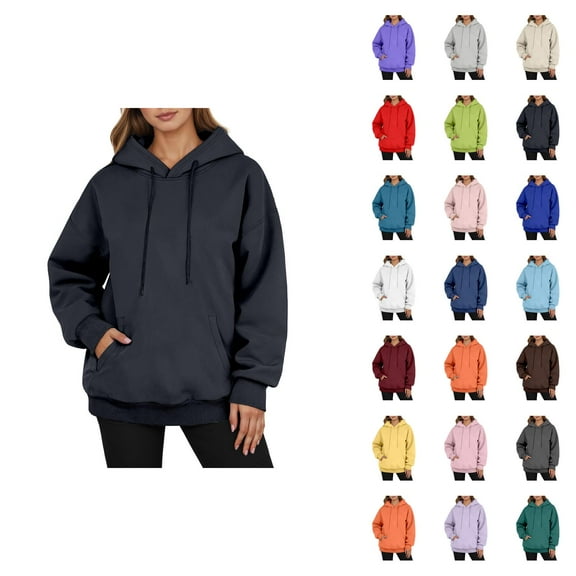 Fall Hoodie for Women 2025 Long Sleeve Plain Basic Hooded Sweatshirt with Pockets Essentials Womens Hoodie Pullover