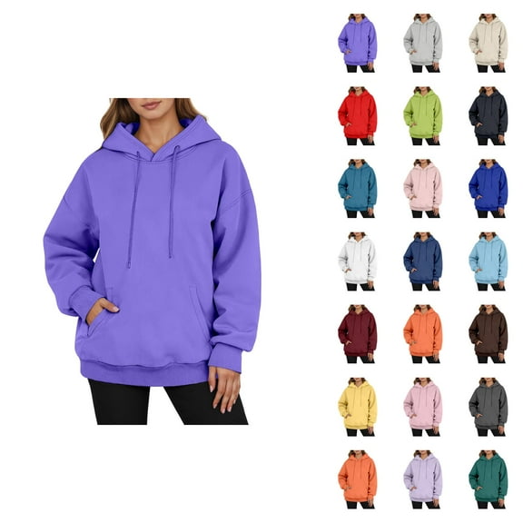 Fall Hoodie for Women 2025 Long Sleeve Plain Basic Hooded Sweatshirt with Pockets Essentials Womens Hoodie Pullover