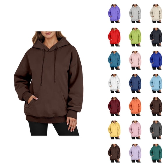 Fall Hoodie for Women 2025 Long Sleeve Plain Basic Hooded Sweatshirt with Pockets Essentials Womens Hoodie Pullover